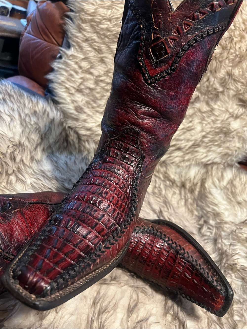 Men's Burgundy Exotic Leather Cowboy Boots size 26 Mex - 7 US - Picture 15 of 16